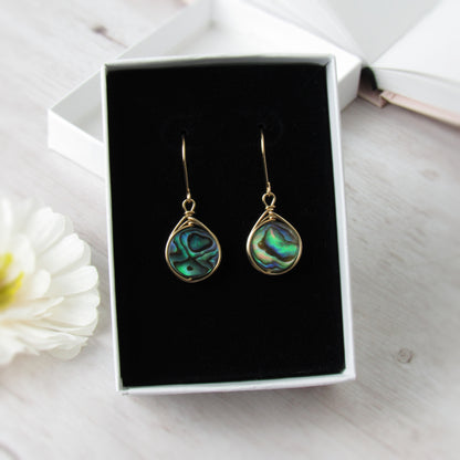 12mm Gold Circle Abalone Earrings
