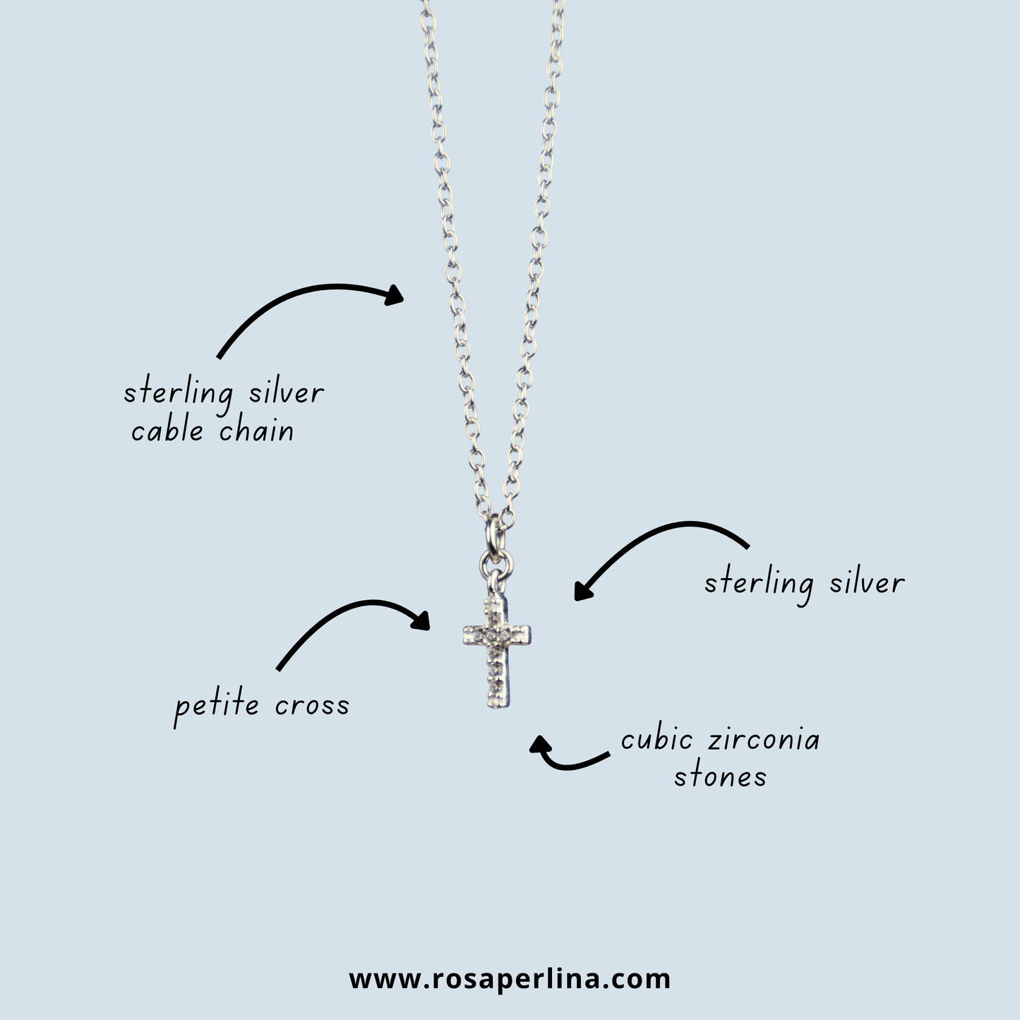PRE-ORDER Dainty CZ Cross Pendant Necklace: Sterling Silver