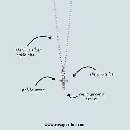 PRE-ORDER Dainty CZ Cross Pendant Necklace: Sterling Silver