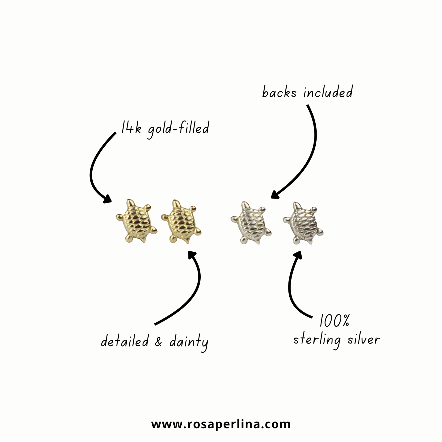 Mini Sea Turtle Earring Stud Earrings (Sterling Silver) (14k Gold-Filled)