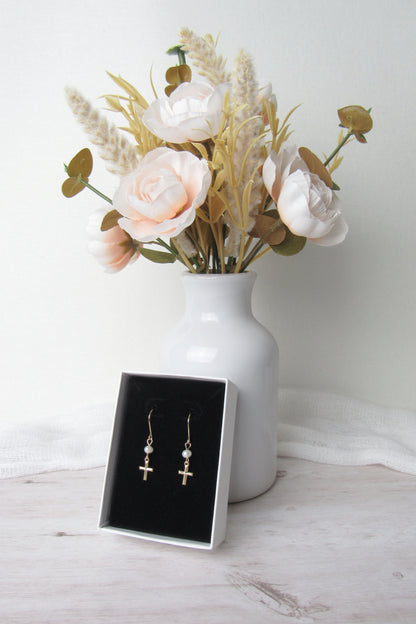 Tiny Gold Cross Earrings