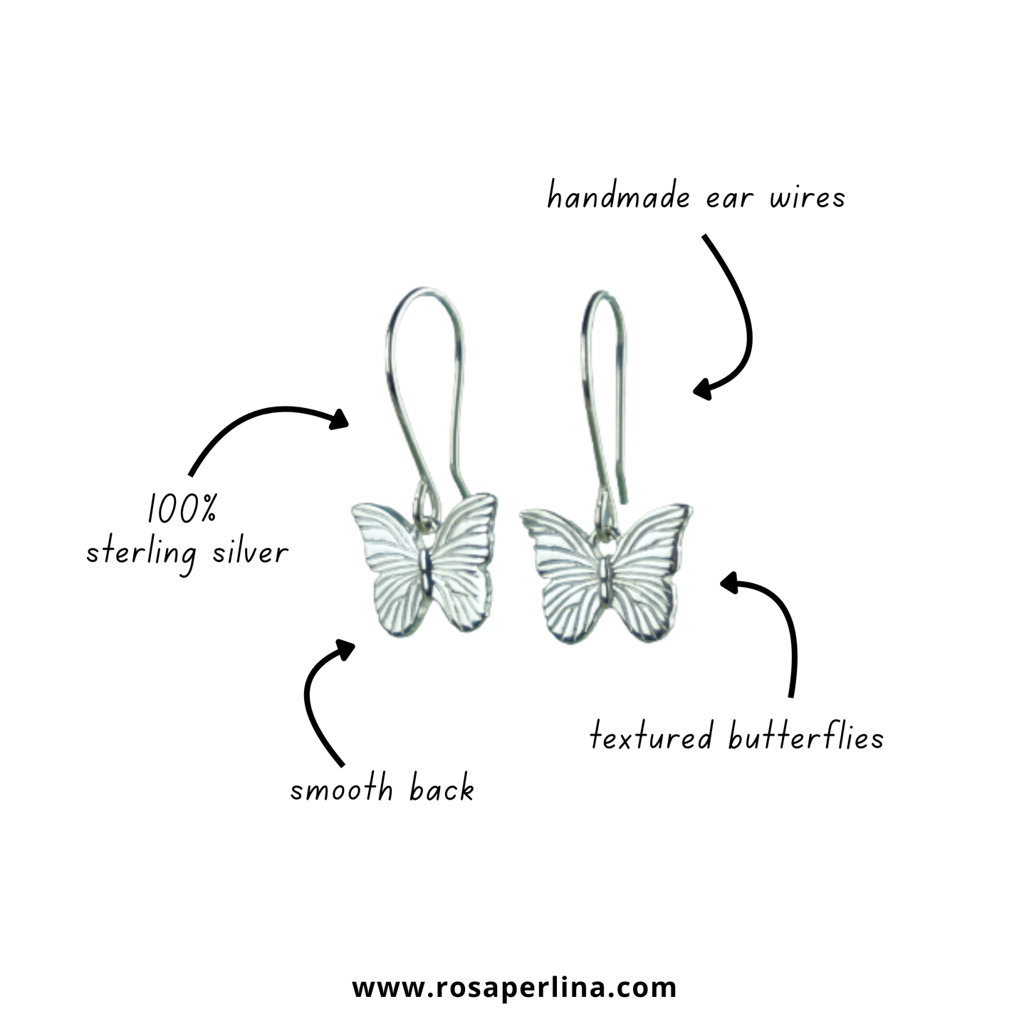 Textured Silver Butterfly Earrings