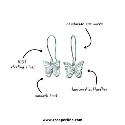 Textured Silver Butterfly Earrings