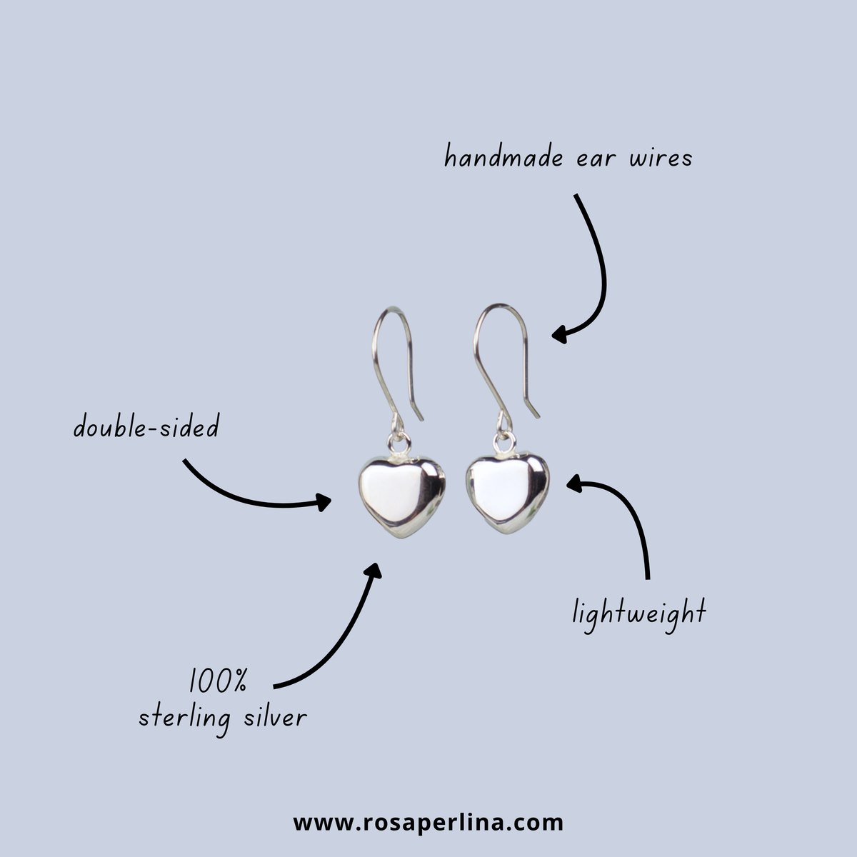 PRE-ORDER! Puff Heart Dangle Earrings Double-Sided (Sterling Silver)