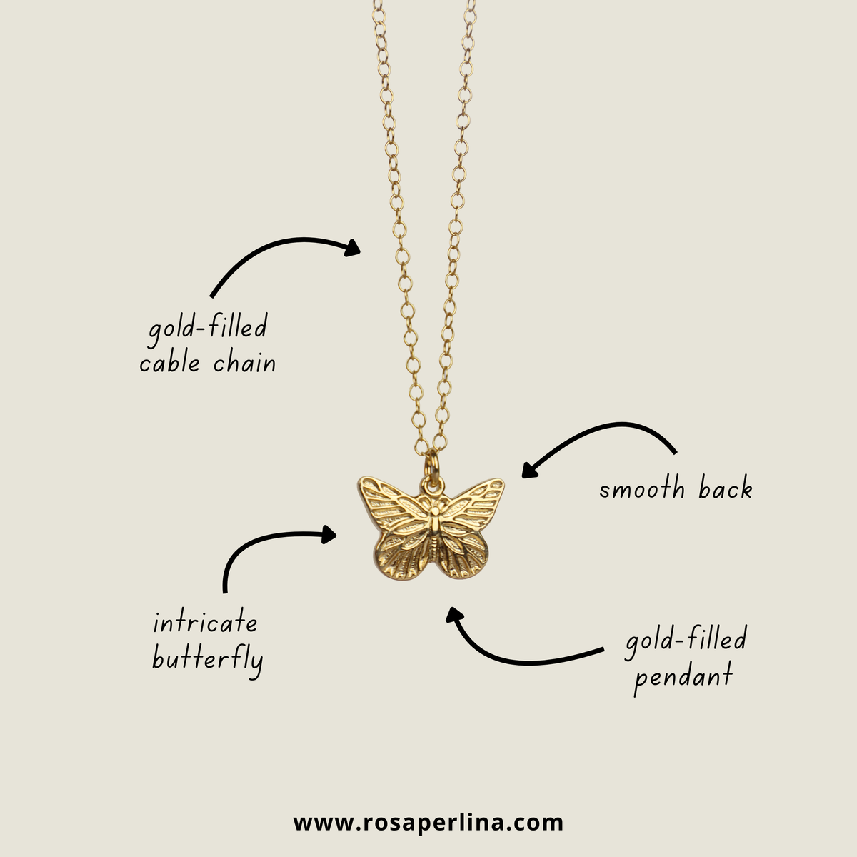 PRE-ORDER! Gold Intricate Butterfly Pendant Necklace (14k Gold-Filled)