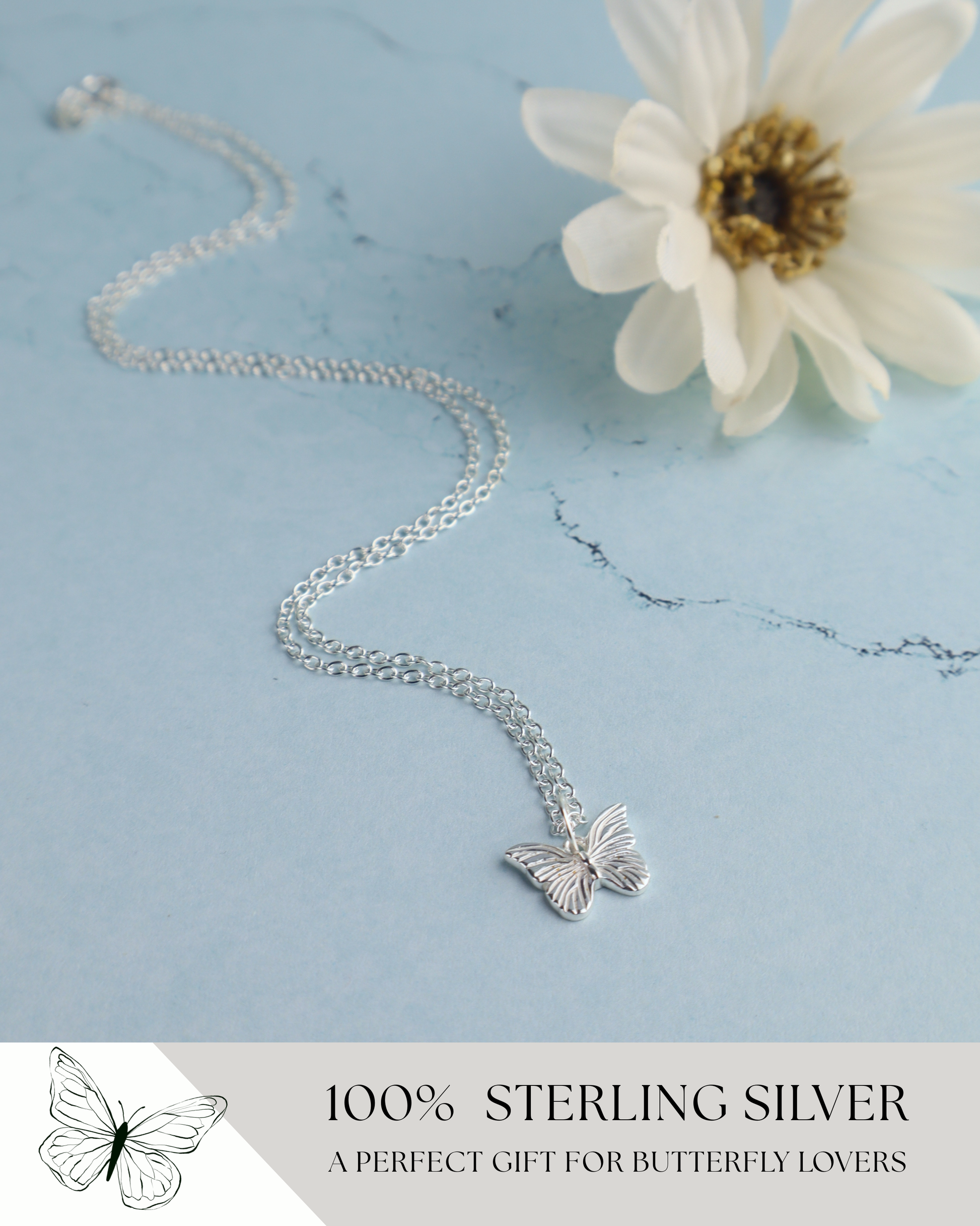 sterling silver butterfly necklace info graphic 