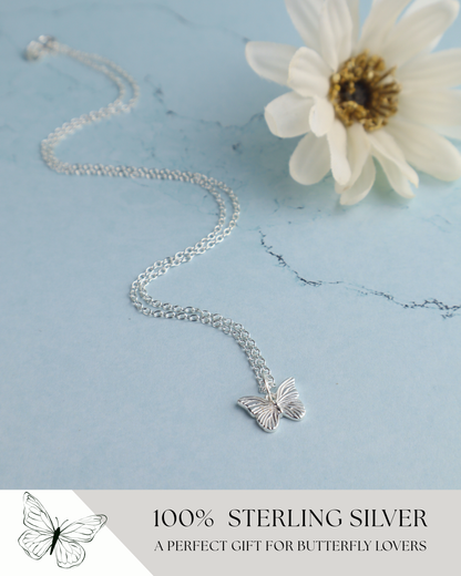 sterling silver butterfly necklace info graphic 