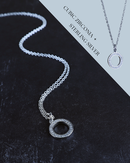 Cubic Zirconia Circle Pendant Necklace (Sterling Silver)