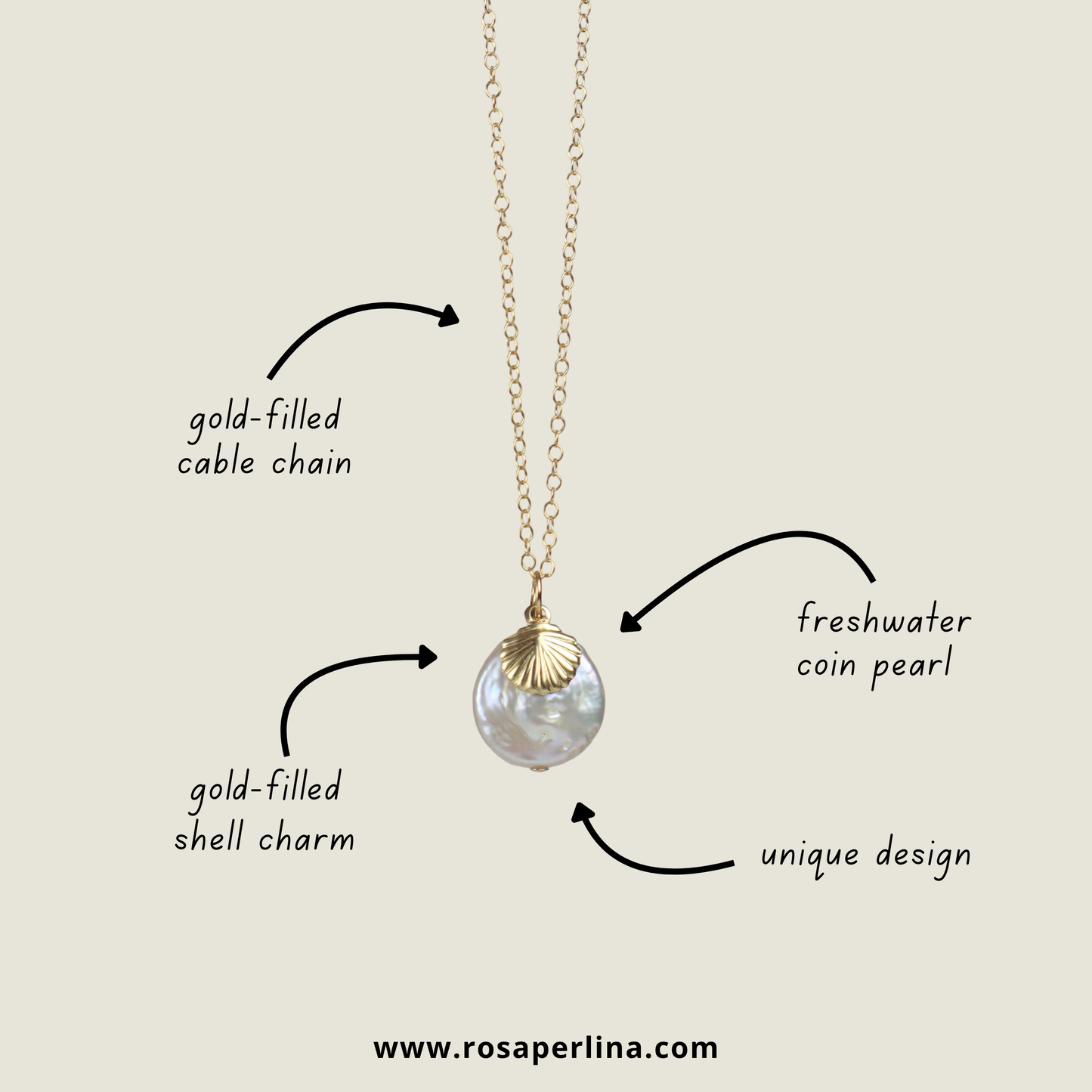 Gold Shell Pearl Pendant Necklace (14k Gold-Filled)