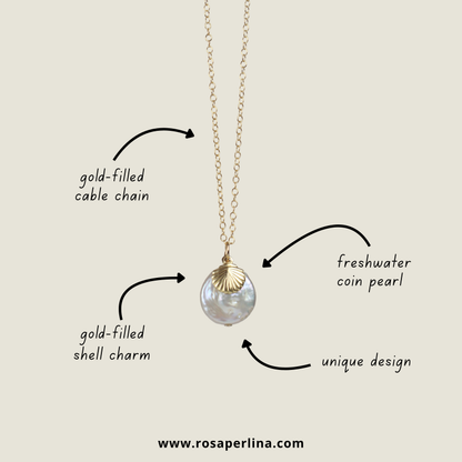 Gold Shell Pearl Pendant Necklace (14k Gold-Filled)
