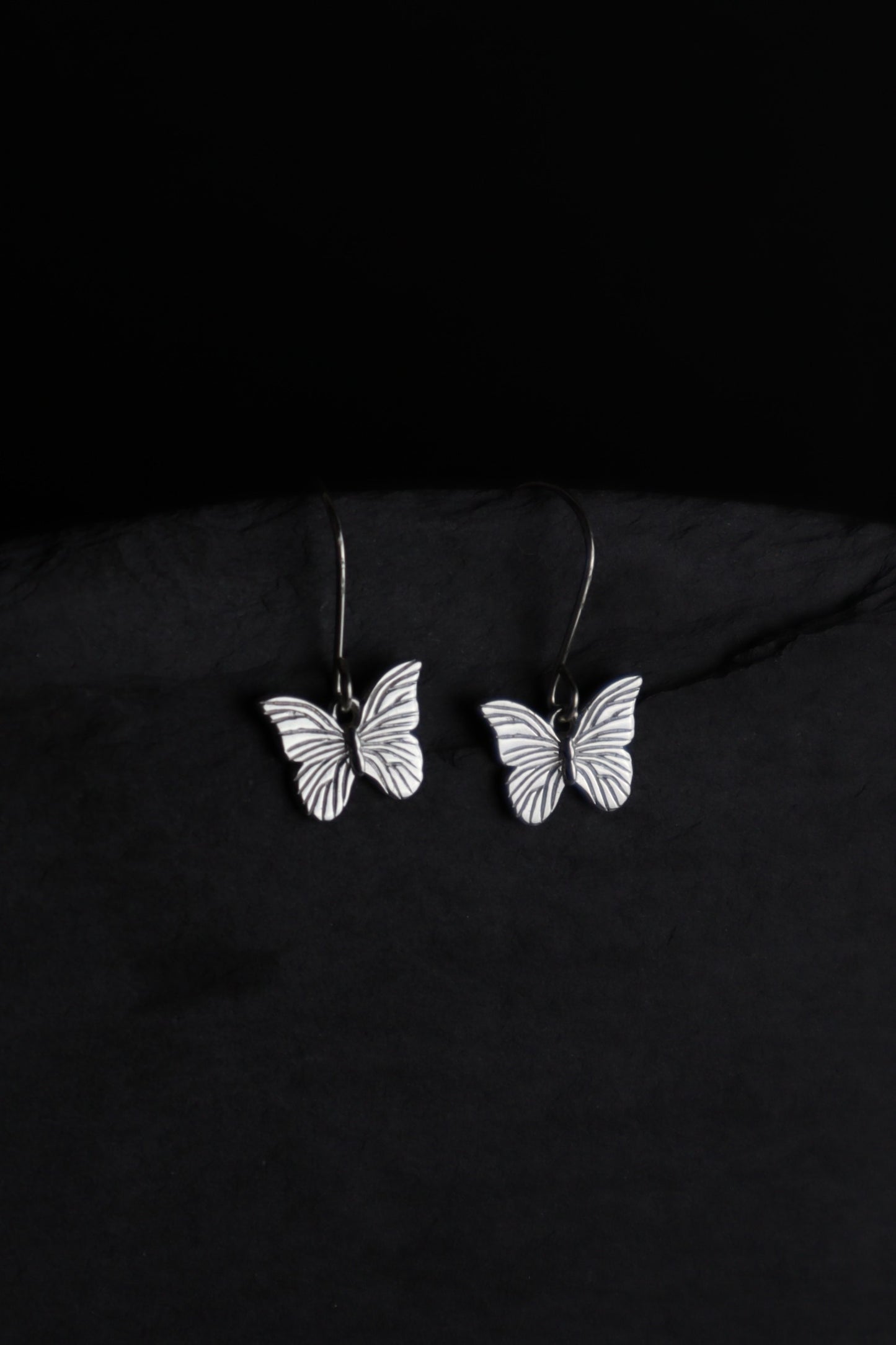 Textured Silver Butterfly Earrings
