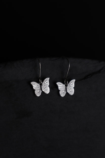 Textured Silver Butterfly Earrings