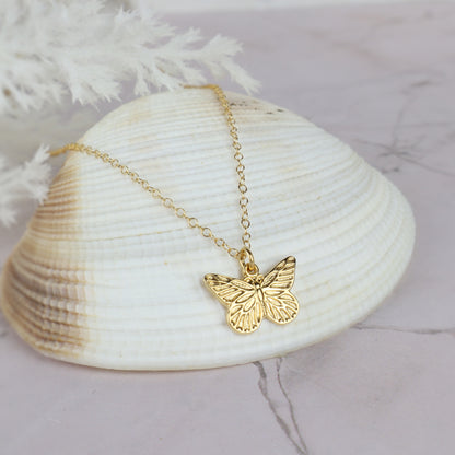 PRE-ORDER! Gold Intricate Butterfly Pendant Necklace (14k Gold-Filled)