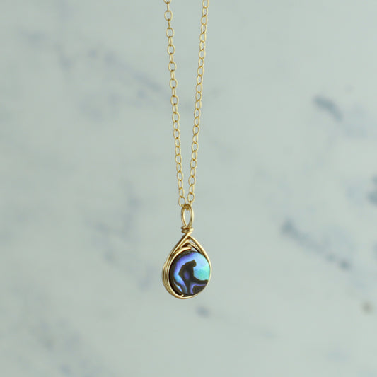 Wrapped Small Circle Abalone Pendant Necklace (14k Gold-Filled)