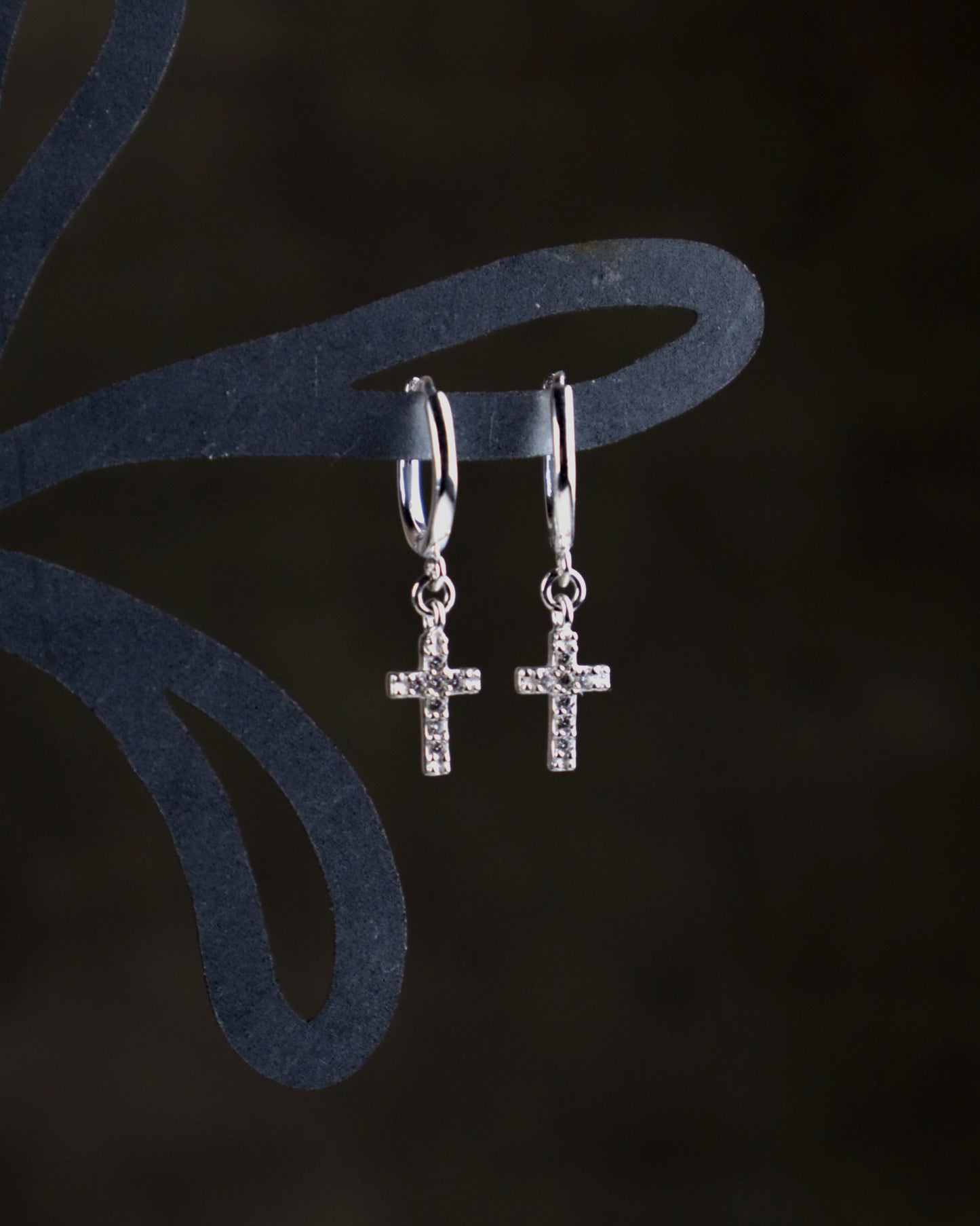 PRE ORDER! CZ Cross Huggie Hoop Earrings (Sterling Silver)