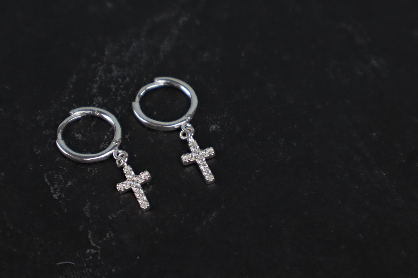 PRE ORDER! CZ Cross Huggie Hoop Earrings (Sterling Silver)
