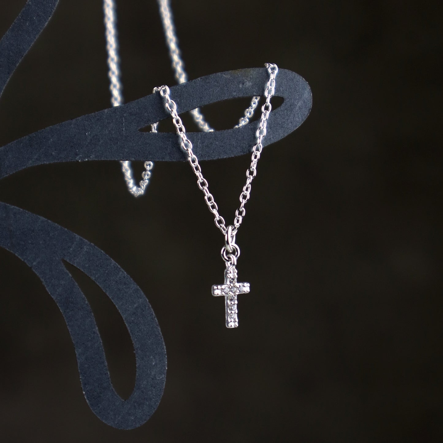 PRE-ORDER Dainty CZ Cross Pendant Necklace: Sterling Silver