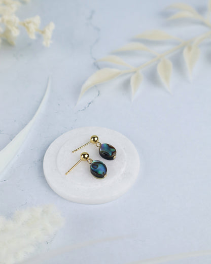 PRE ORDER! Tiny Oval Abalone Stud Earrings (Sterling Silver/ 14k Gold-Filled)