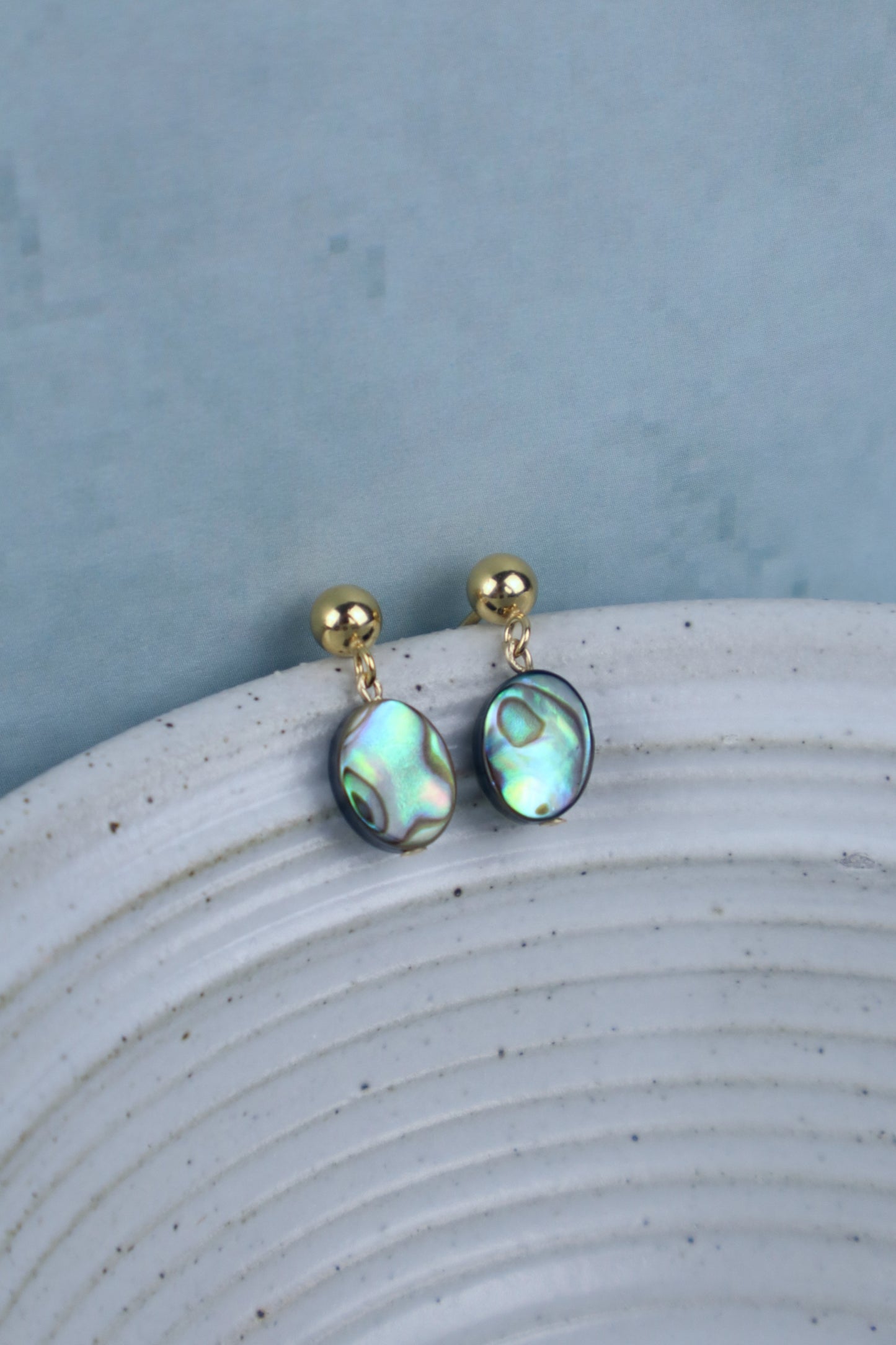 PRE ORDER! Tiny Oval Abalone Stud Earrings (Sterling Silver/ 14k Gold-Filled)