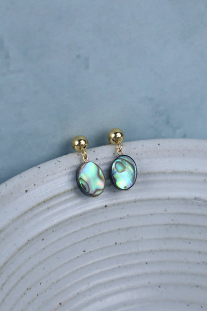 PRE ORDER! Tiny Oval Abalone Stud Earrings (Sterling Silver/ 14k Gold-Filled)