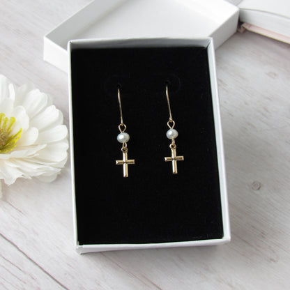 Tiny Gold Cross Earrings