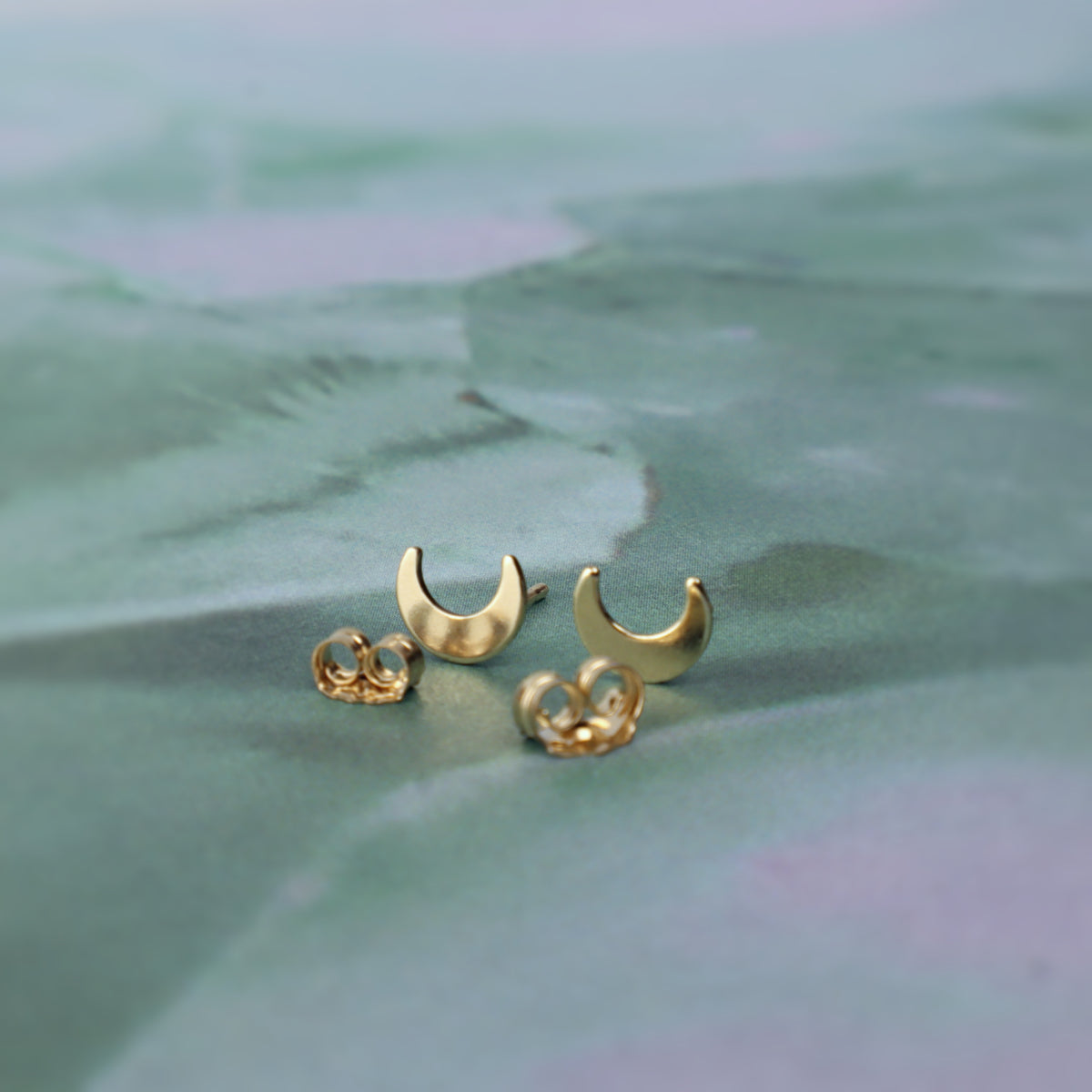 gold moon stud earrings with backings
