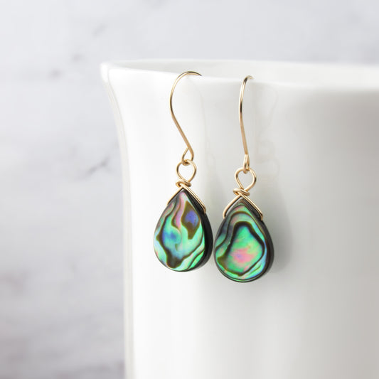 Gold Teardrop Abalone Earrings