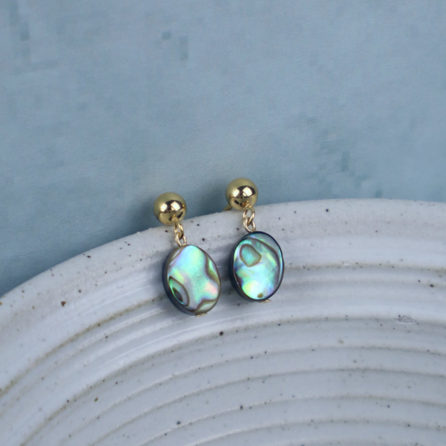 PRE ORDER! Tiny Oval Abalone Stud Earrings (Sterling Silver/ 14k Gold-Filled)