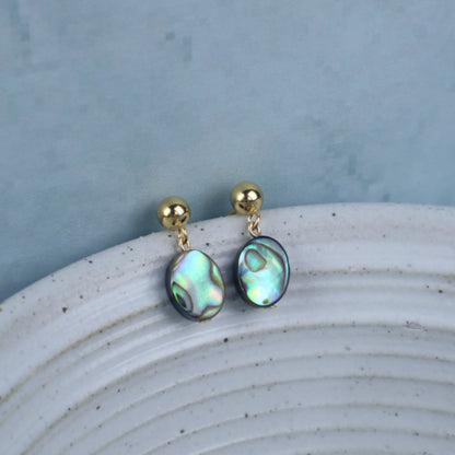 PRE ORDER! Tiny Oval Abalone Stud Earrings (Sterling Silver/ 14k Gold-Filled)