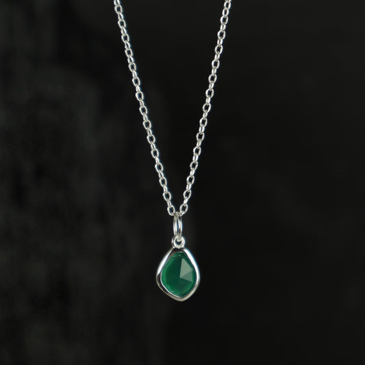 Genuine Green Agate Bezel Necklace (Sterling Silver)