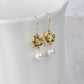 Gold Flower Pearl Dangle Earrings