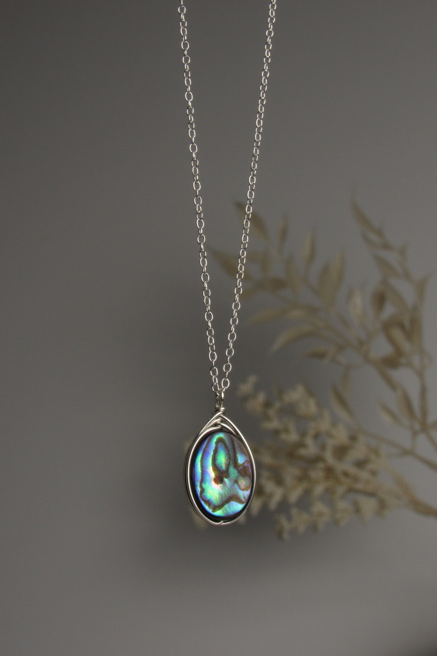 Oval Silver Abalone Necklace