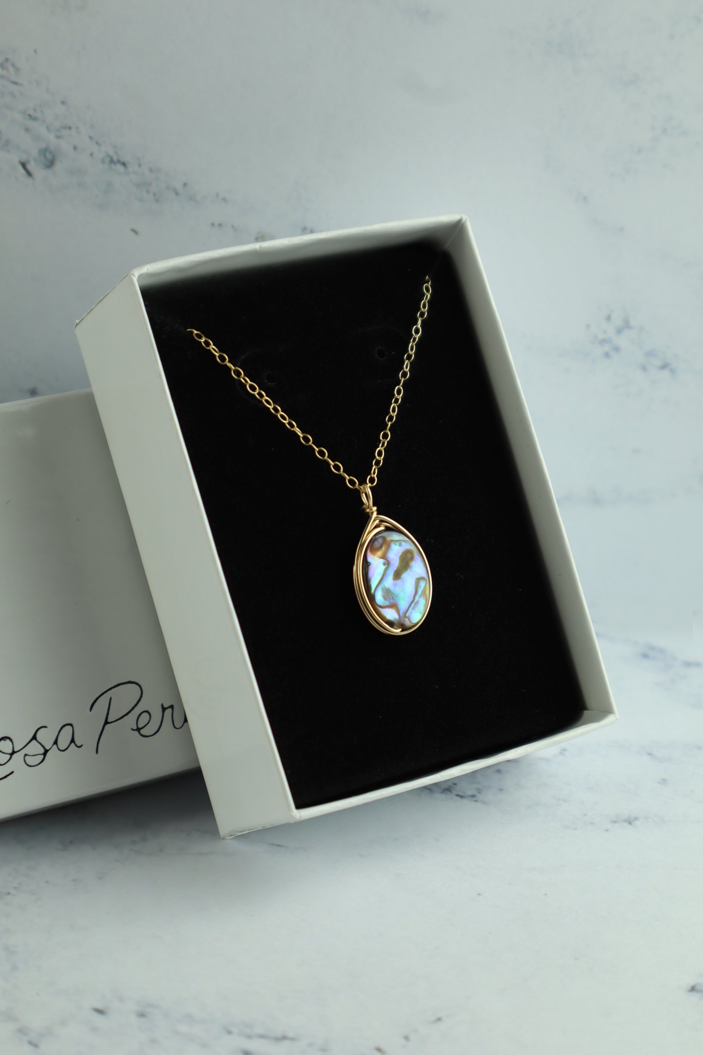 Wrapped Oval Abalone Pendant Necklace (14k Gold-Filled)