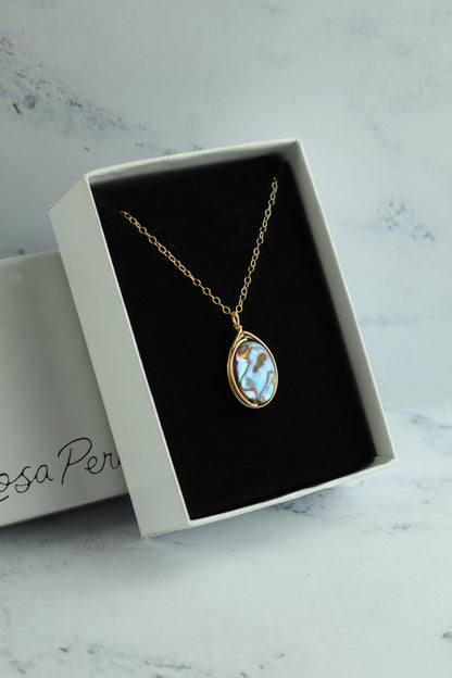 Wrapped Oval Abalone Pendant Necklace (14k Gold-Filled)