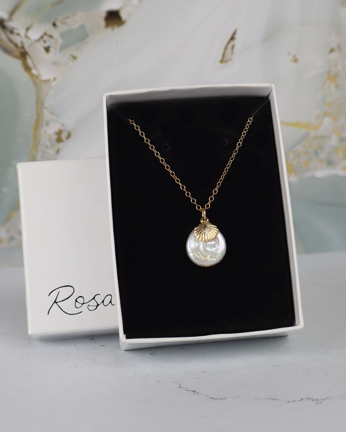 Gold Shell Pearl Pendant Necklace (14k Gold-Filled)