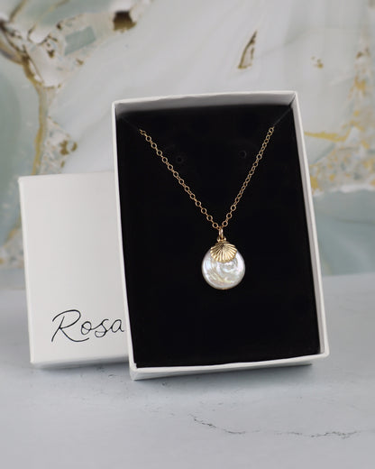 Gold Shell Pearl Pendant Necklace (14k Gold-Filled)