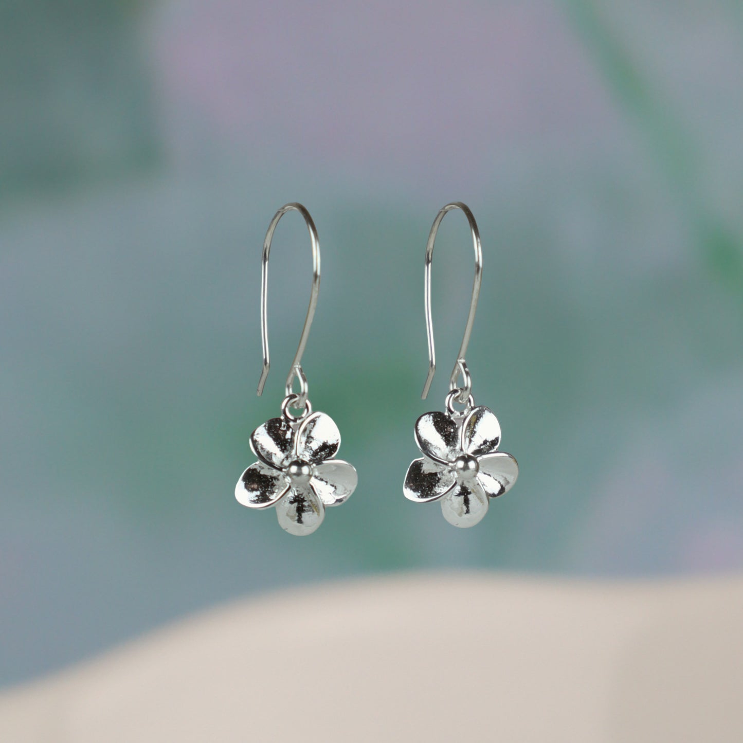 Dainty Plumeria Flower Dangle Earrings (Sterling Silver)