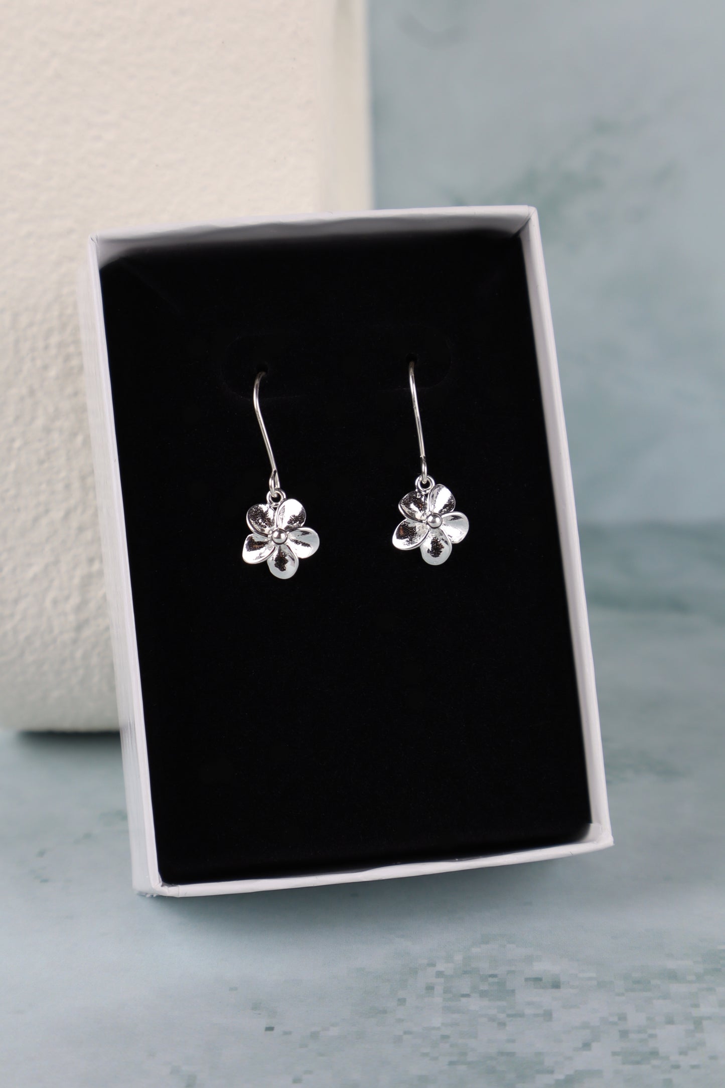 Dainty Plumeria Flower Dangle Earrings (Sterling Silver)