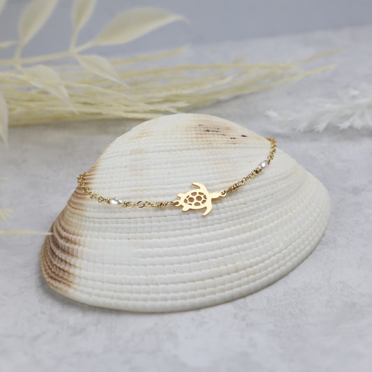 PRE-ORDER Dainty Chain Sea Turtle Bracelet (Sterling Silver) (14k Gold-Filled)