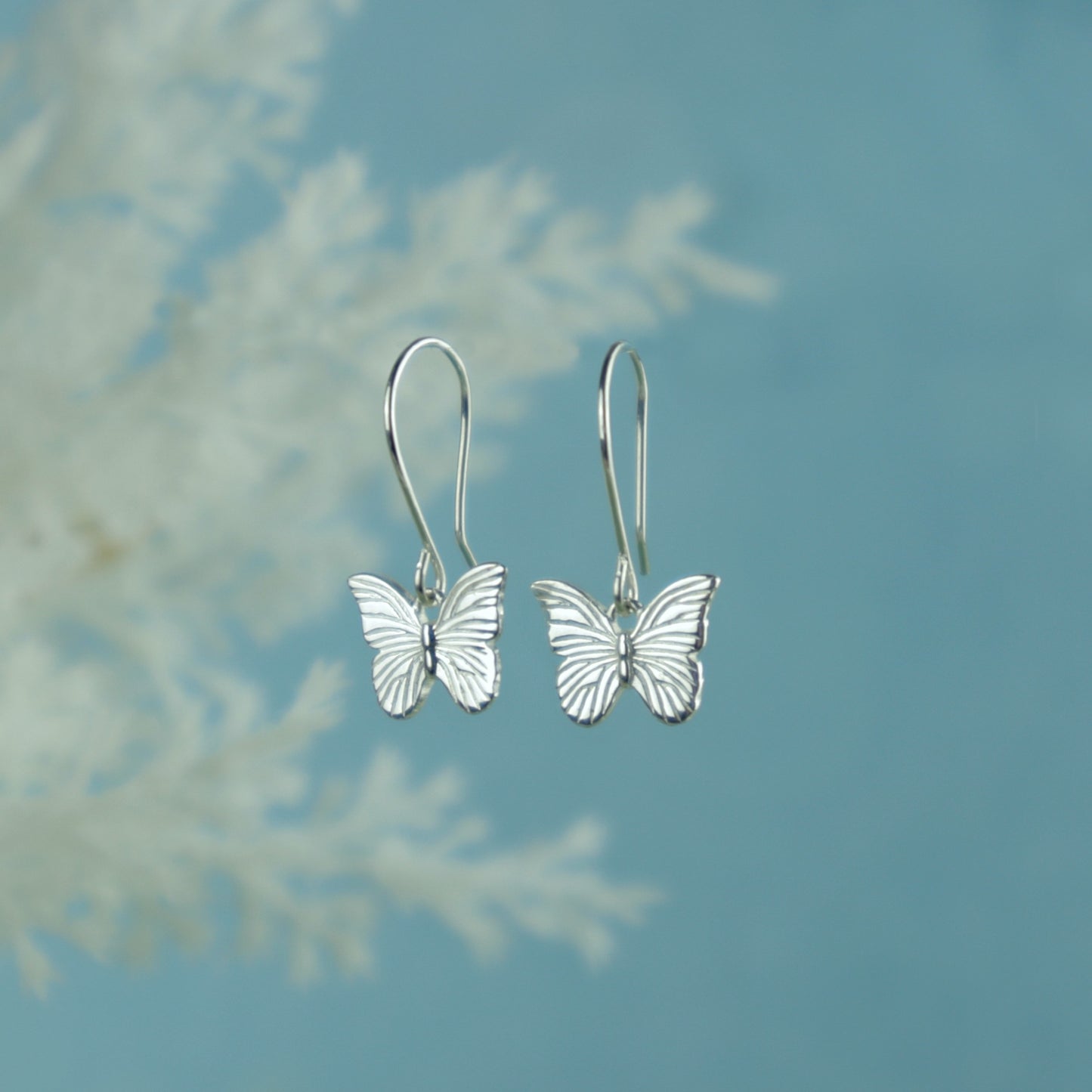 Textured Silver Butterfly Earrings