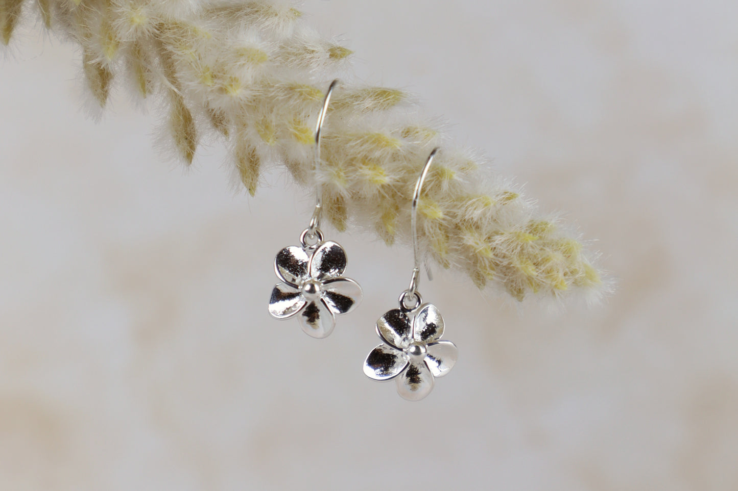 Dainty Plumeria Flower Dangle Earrings (Sterling Silver)