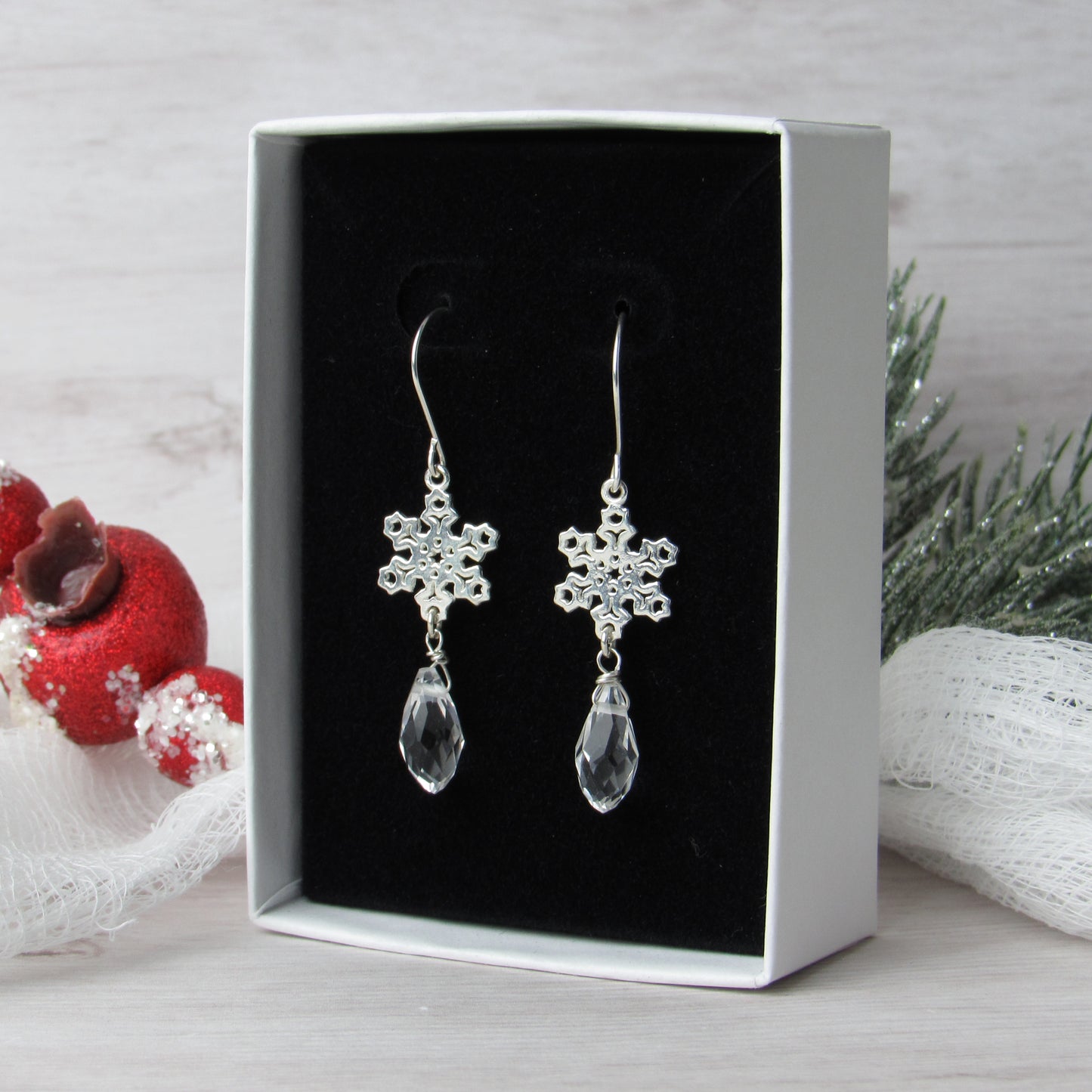 Silver Snowflake and Crystal Earrings