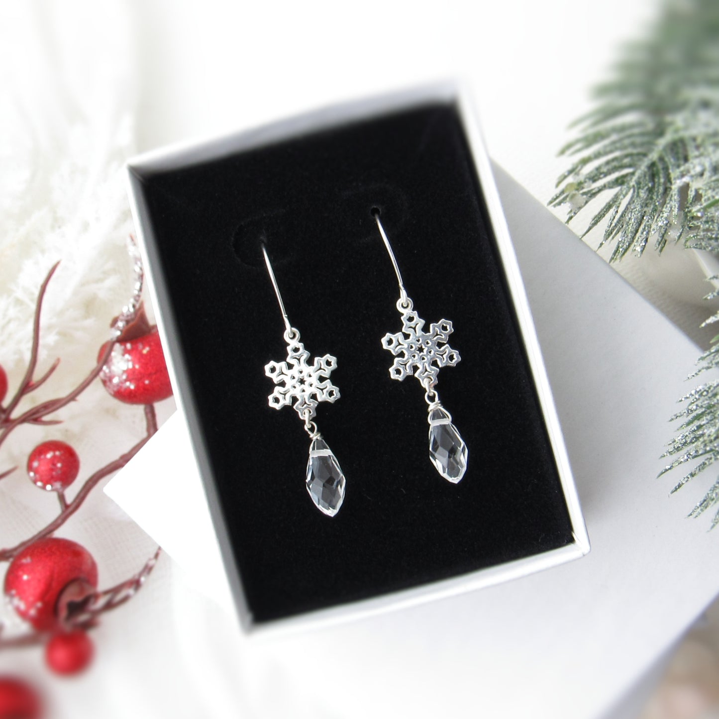 Silver Snowflake and Crystal Earrings