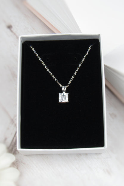 Dainty Square  Cubic Zirconia Necklace (Sterling Silver)
