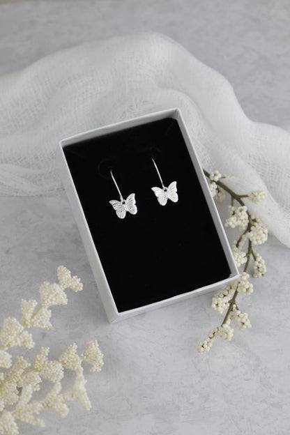 Textured Silver Butterfly Earrings