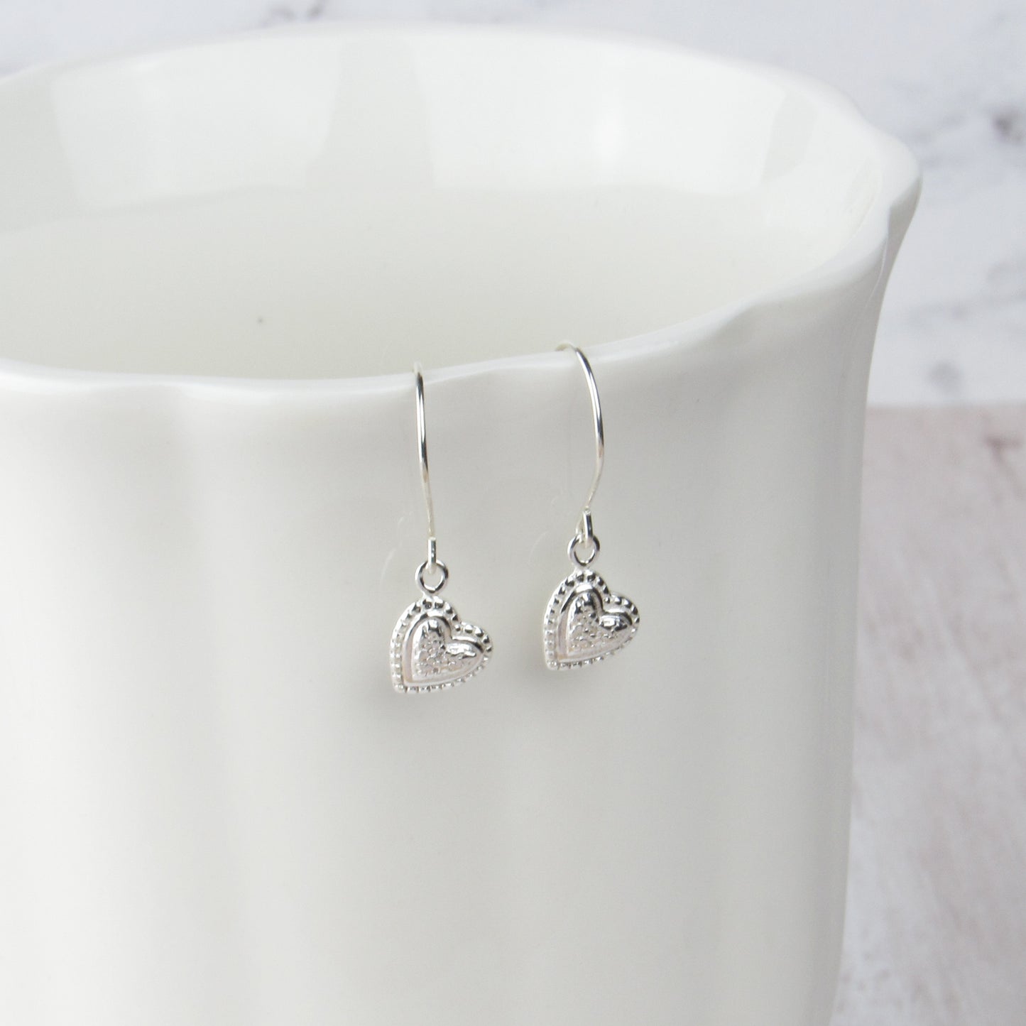 Tiny Silver Heart Earrings Dangle