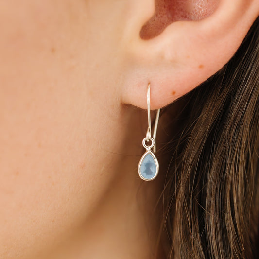 Tiny Blue Chalcedony Teardrop Earrings