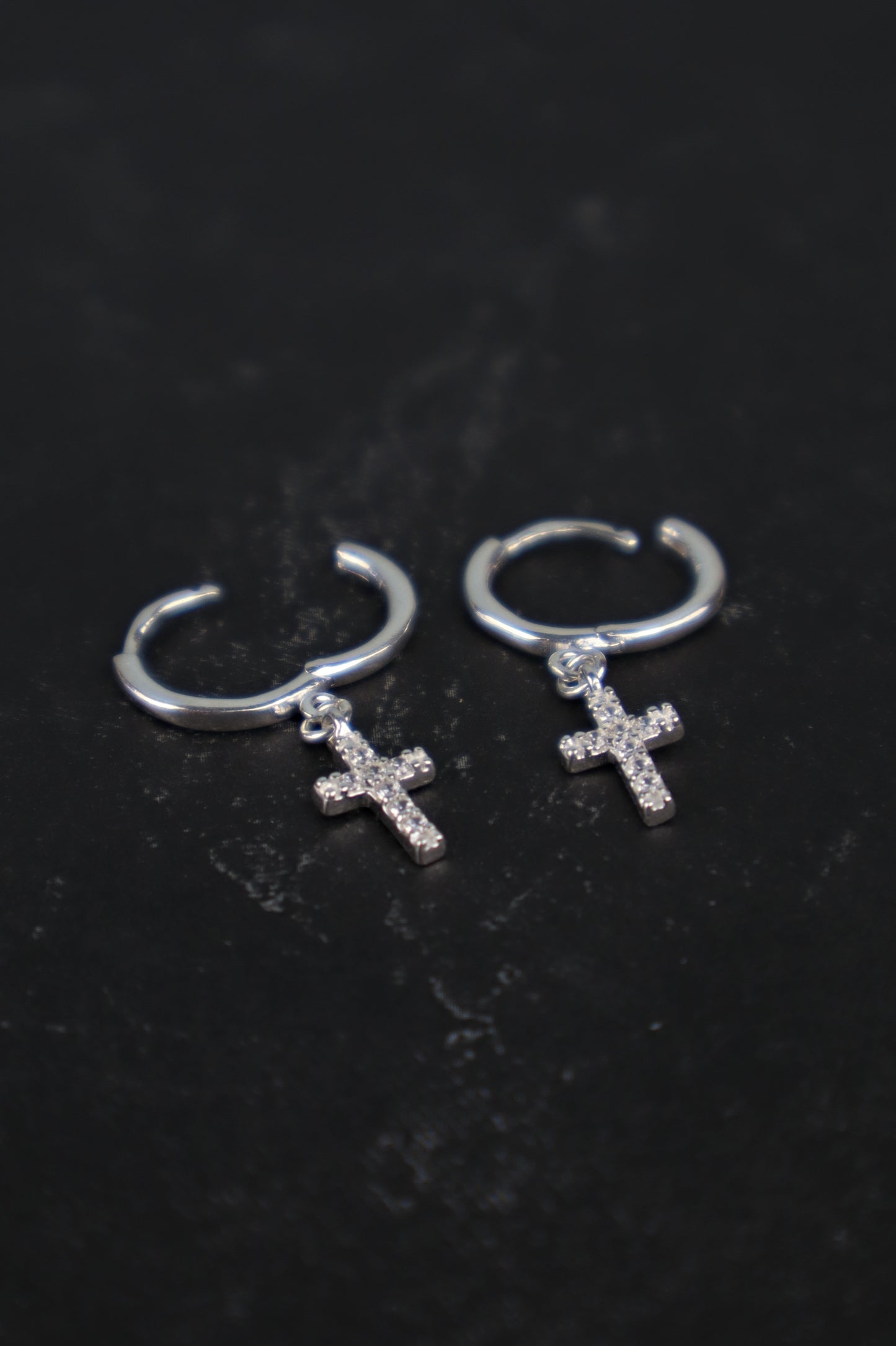 PRE ORDER! CZ Cross Huggie Hoop Earrings (Sterling Silver)