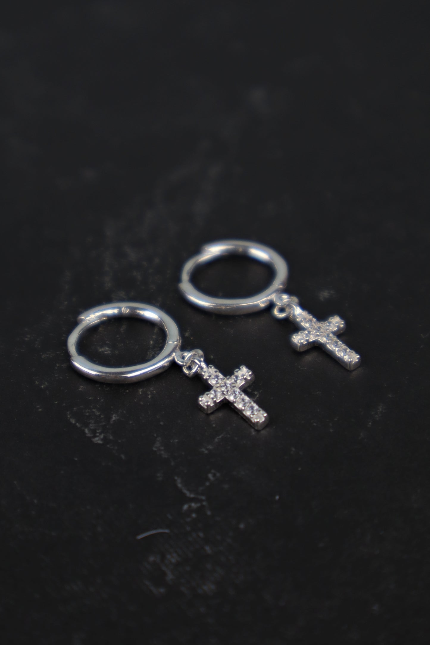 PRE ORDER! CZ Cross Huggie Hoop Earrings (Sterling Silver)