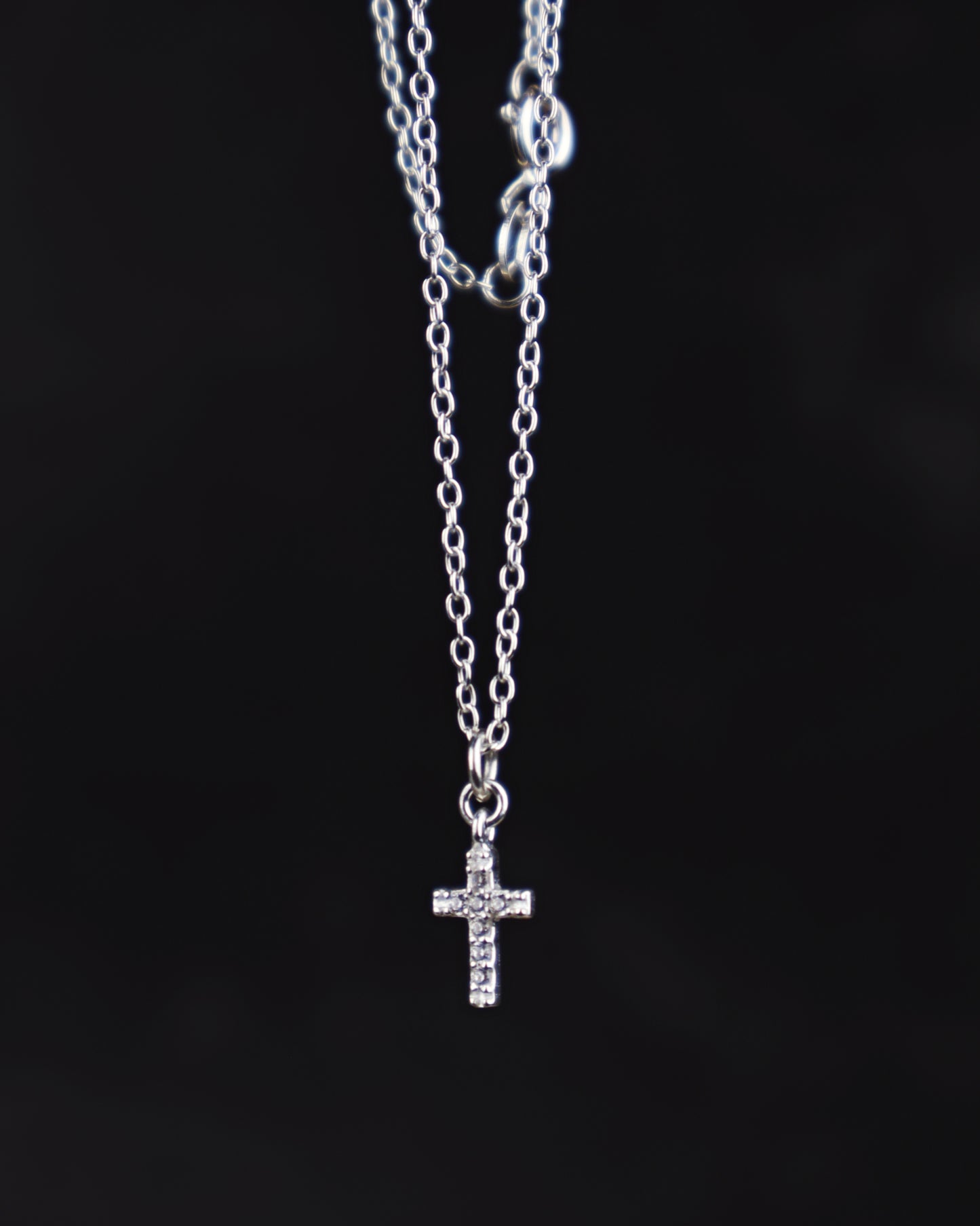 PRE-ORDER Dainty CZ Cross Pendant Necklace: Sterling Silver